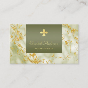 Elegant Green Marble With Gold Fleur de Lis Business Card