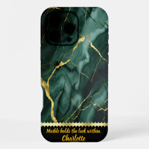 Elegant green marble with golden veining design iPhone 16 pro max case