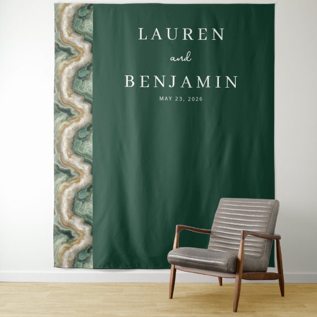 Elegant Green Marbled Waves Tapestry (In Situ)