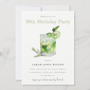 Elegant Green Margarita Cocktail Any Age Birthday Invitation