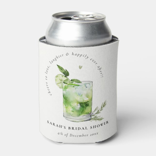 Elegant Green Margarita Cocktail Bridal Shower Can Cooler (Can Front)