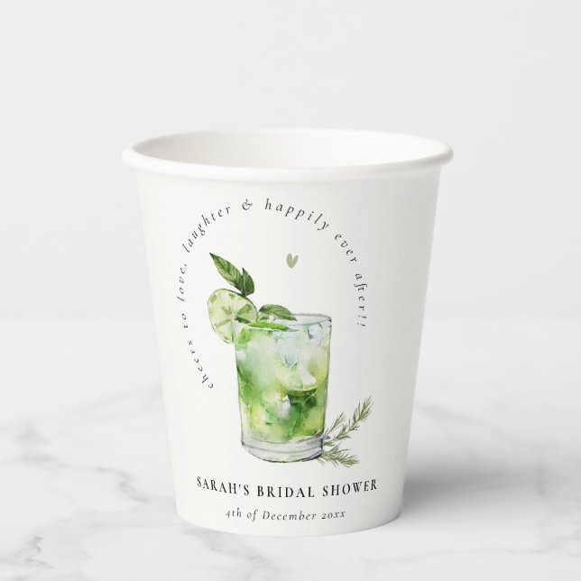 Elegant Green Margarita Cocktail Bridal Shower Paper Cups (Front)