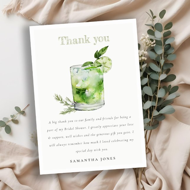 Elegant Green Margarita Cocktail Bridal Shower Thank You Card (Creator Uploaded)