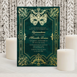 Elegant Green Masquerade Mask Quinceanera