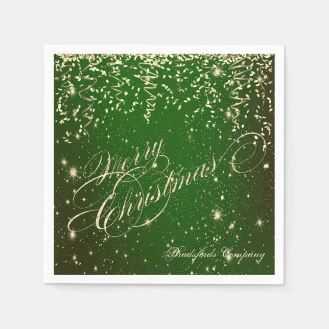Elegant Green, Merry Christmas ,Gold Confetti Napkin (Front)