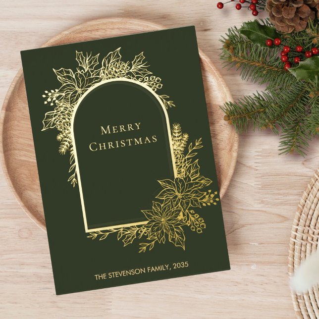 Elegant Green Merry Christmas Gold  Foil Holiday Card (Creator Uploaded)