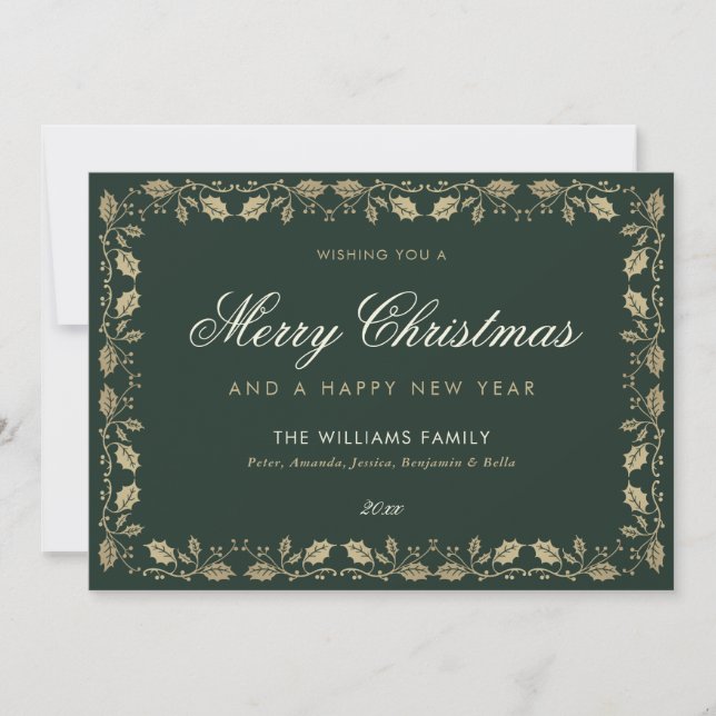 Elegant Green Merry Christmas Happy New Year Card (Front)