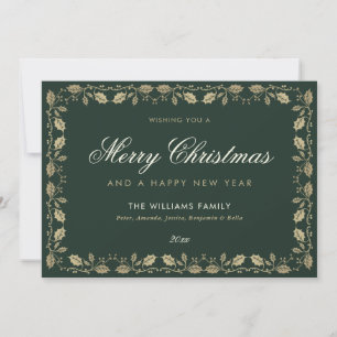 Elegant Green Merry Christmas Happy New Year Cards