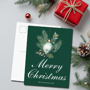 Elegant Green Merry Christmas Ornament Non Photo Holiday Postcard