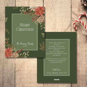 Elegant Green Merry Christmas Poinsettia Holiday Card
