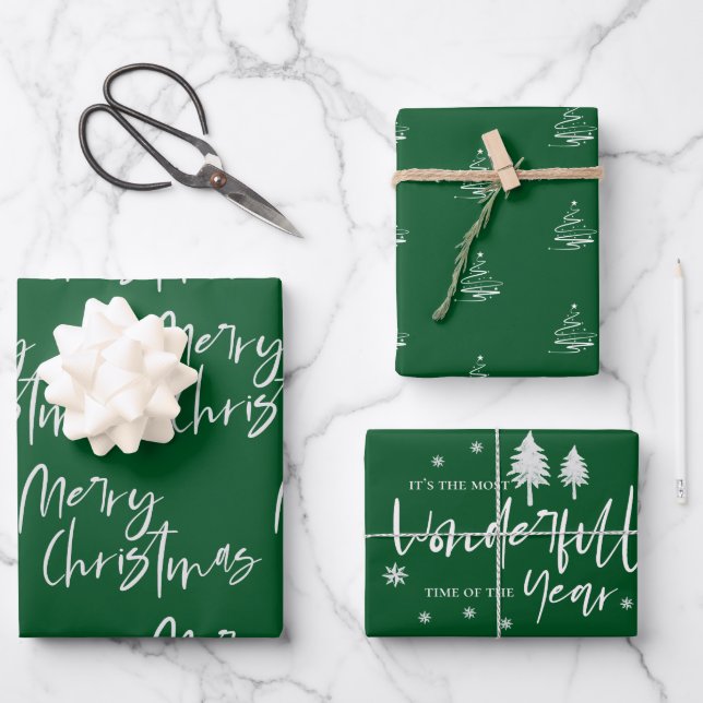 Elegant Green Merry Christmas Quote Gift Wrapping Paper Sheet (Front)