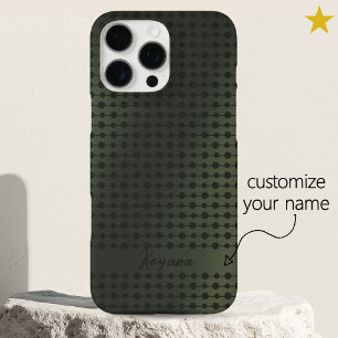 Elegant Green Metal Dots Line Pattern Custom Name iPhone 16 Pro Max Case
