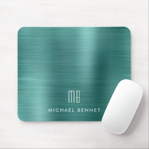 Elegant Green Metallic Monogram Name Mouse Mat