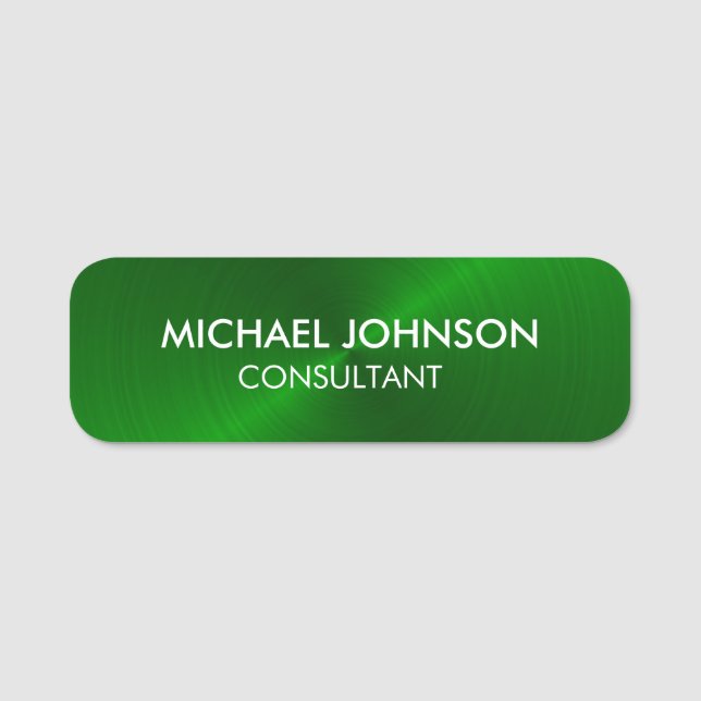 Elegant Green Metallic Professional Business Name Tag (Front)