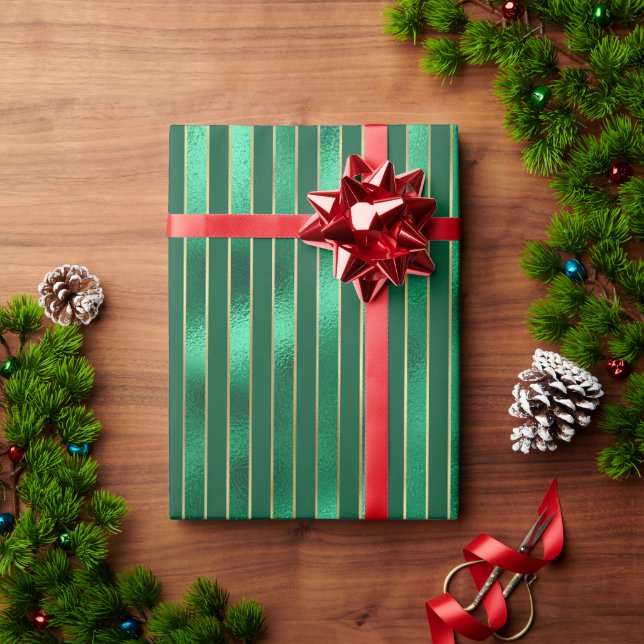 Elegant Green Metallic Stripe Holiday Wrapping Paper (Holiday Gift)