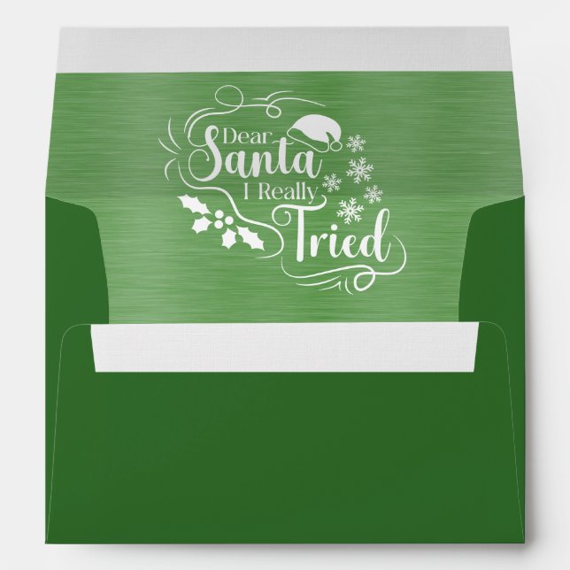 Elegant Green Metallic White Christmas Text Envelope (Back (Bottom))