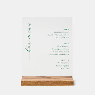 Elegant Green Minimalist Bar Menu Acrylic Sign