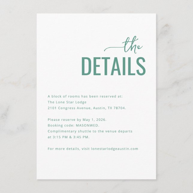 Elegant Green Minimalist Details Enclosure Card (Front)