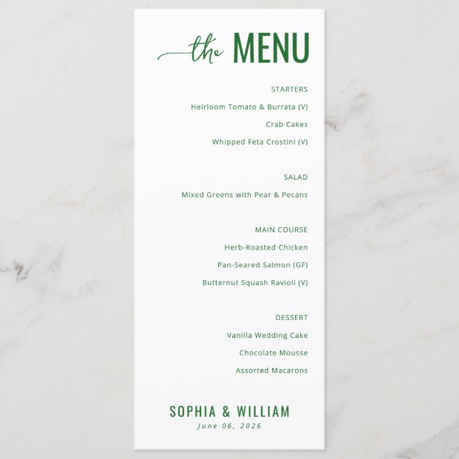 Elegant Green Minimalist Menu (Front)