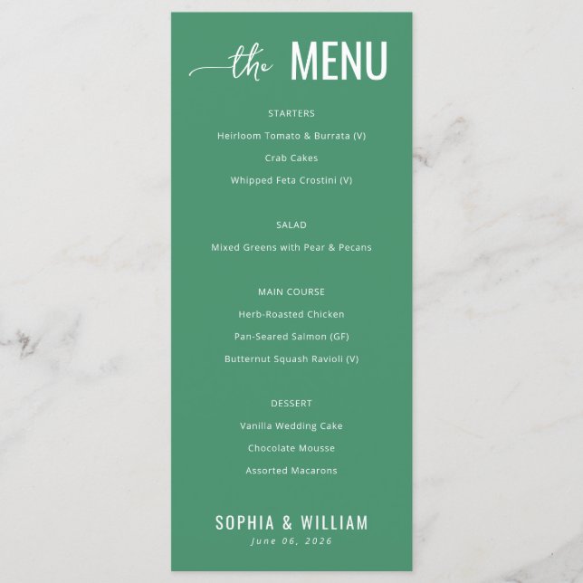 Elegant Green Minimalist Menu (Front)