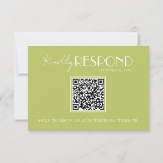 Elegant Green Minimalist QR Code Wedding RSVP Card