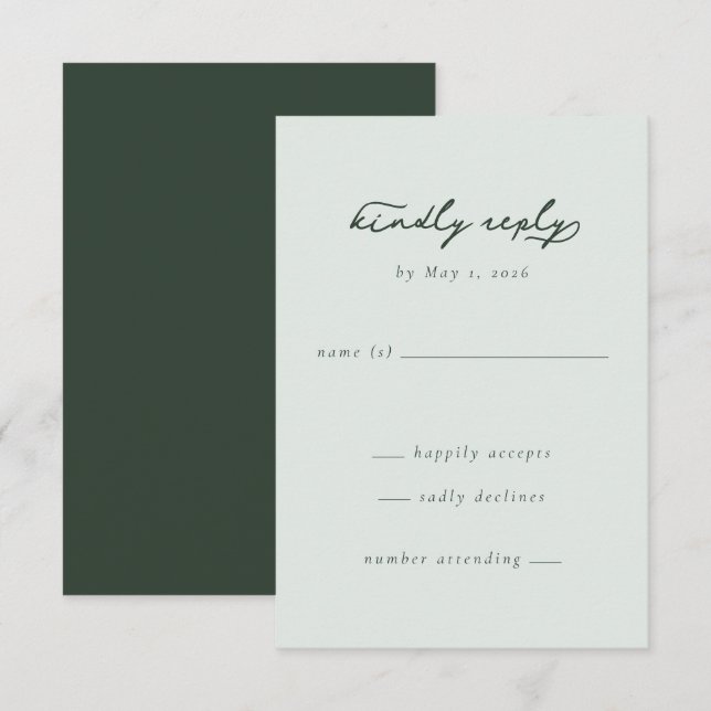 Elegant Green Minimalist RSVP Card (Front/Back)