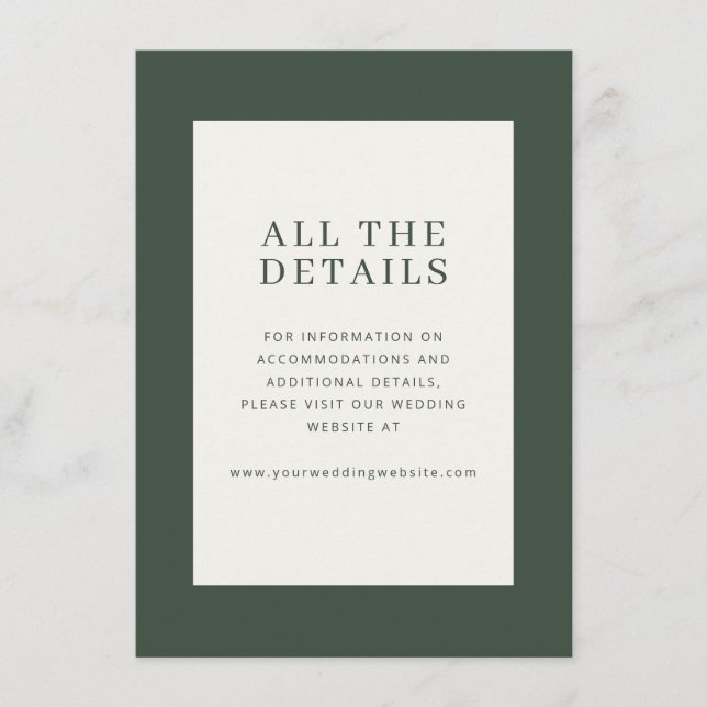 Elegant Green Minimalist Wedding Details Enclosure Card (Front)