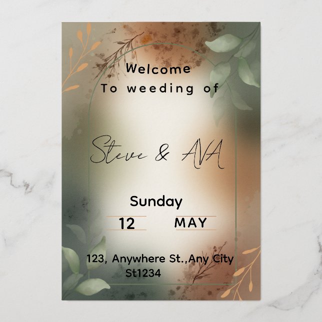 Elegant Green Minimalist Wedding Invitation (Front)