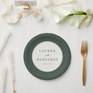 Elegant Green Minimalist Wedding Invitation Paper Plate