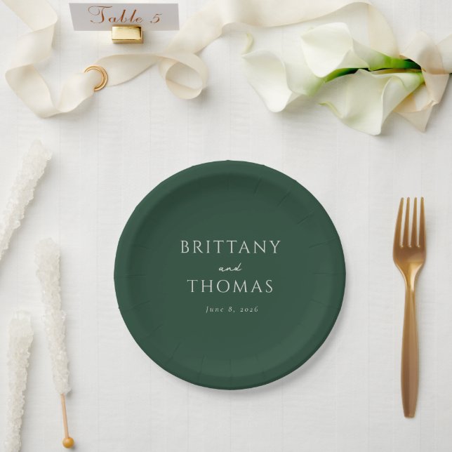 Elegant Green Minimalist Wedding Paper Plate (Wedding)