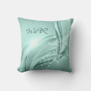 Elegant Green Mint Swirls Monogram Throw Pillow