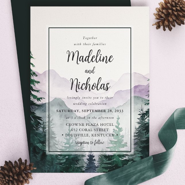 Elegant Green Misty Mountain Forest Wedding Invitation (Creator Uploaded)