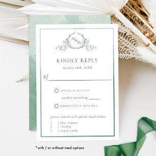 Elegant Green Monogram and Watercolor RSVP Card