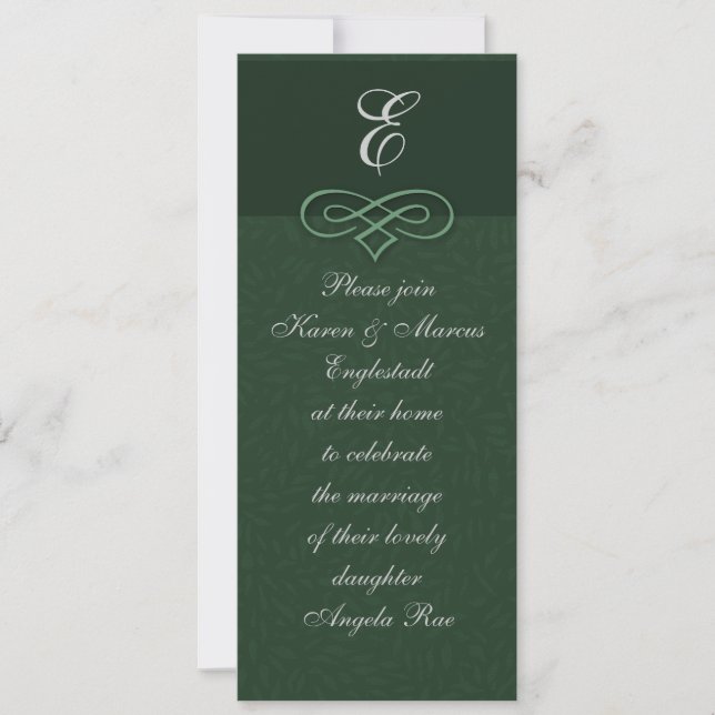 Elegant Green Monogram Invitations (Front)