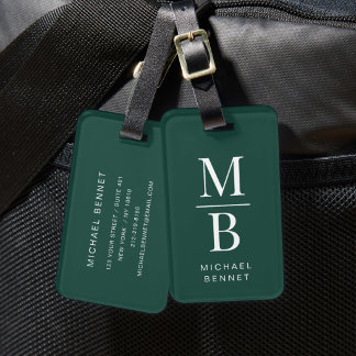 Elegant Green Monogram Luggage Tag