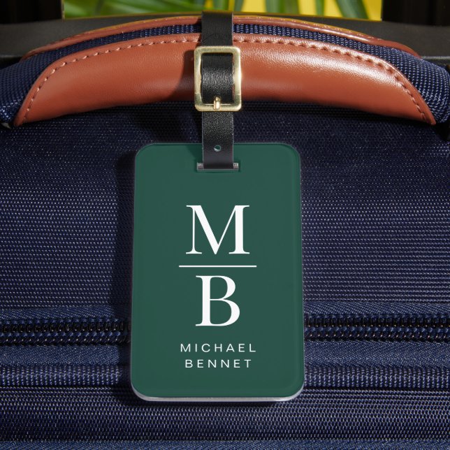 Elegant Green Monogram Luggage Tag (Front Insitu 2)