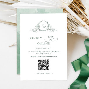 Elegant Green Monogram RSVP Online QR Code  Enclosure Card