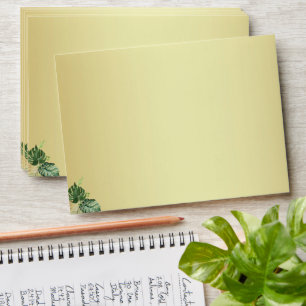Elegant Green Monstera Leaves Faux Gold Metallic Envelope