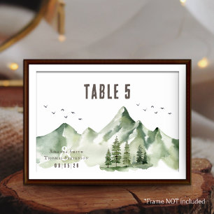 Elegant green mountain landscape table number card