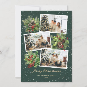Elegant Green Multi Photo Merry Christmas Card