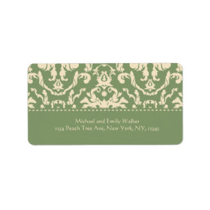 Elegant Green n Off White Damask Address Label