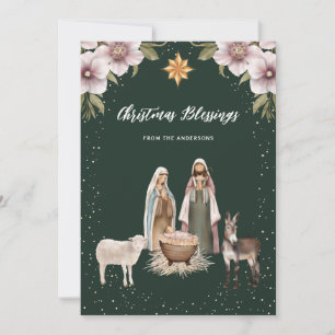 Elegant Green Nativity Christian Christmas Card