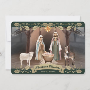 Elegant Green Nativity Scene Christian Christmas Holiday Card