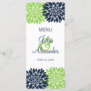 Elegant Green Navy Blush Floral Burst Menu Card