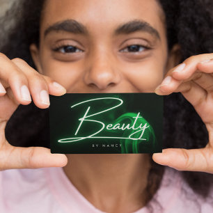 Elegant Green Neon & Smoke Beauty Salon Script Business Card
