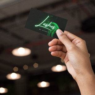 Elegant Green Neon & Smoke Lashes Script Business Card