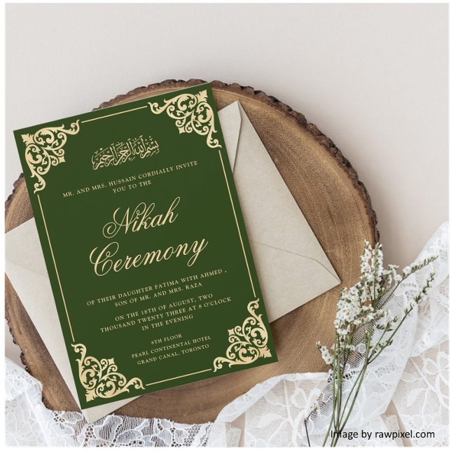 Elegant Green Nikah Islamic Muslim Wedding Invitation (Creator Uploaded)