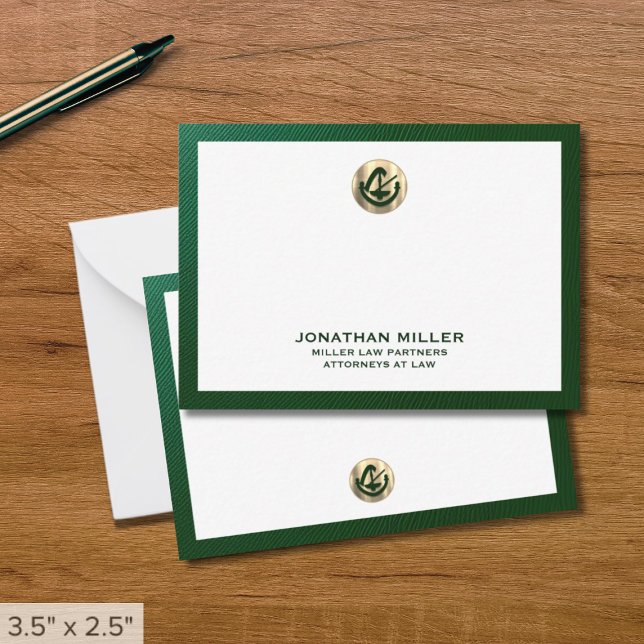 Elegant Green Notecard with Gold Logo Law Firm (Creator Uploaded)