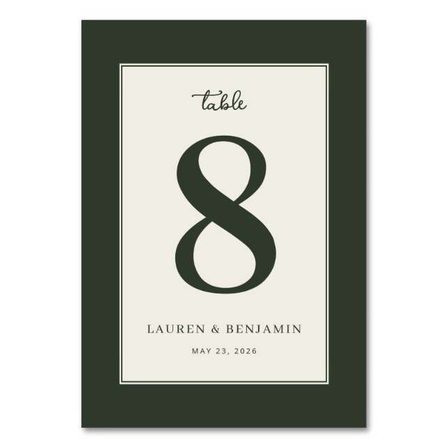 Elegant Green Number Table (Front)