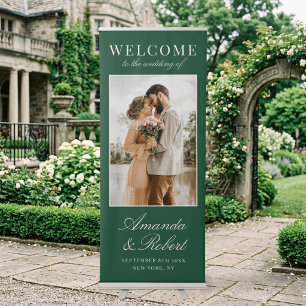 Elegant Green Old Money Photo Wedding Welcome Retractable Banner